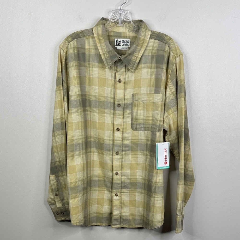 Marmot Fairfax Novelty Lightweight Flannel Shirt Medium M Tan Gold Plaid NWT